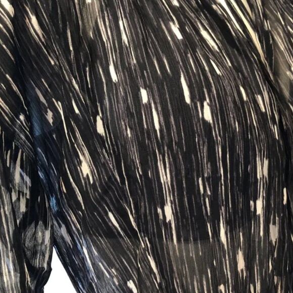 Vince Smocked Chiffon Abstract Silk Midi Dress sz Small Boho Romantic Goth Sheer - Picture 3 of 10